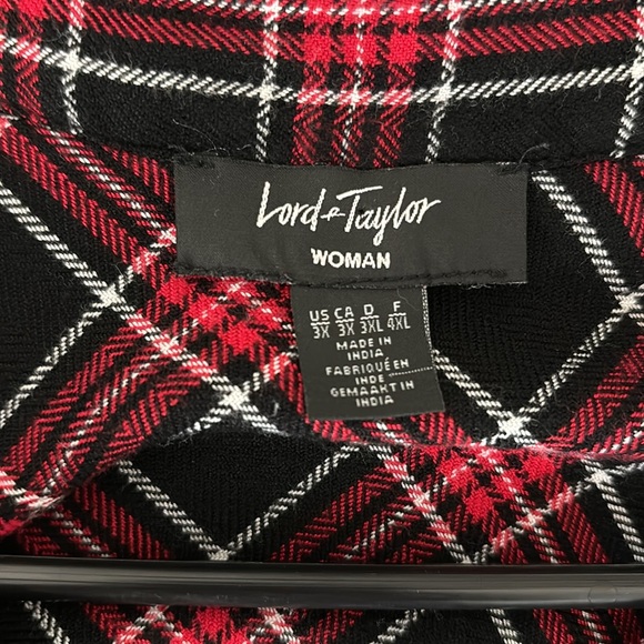 Lord & Taylor plaid red, Black, white long sleeved shirt women's Size 3x - Picture 3 of 5